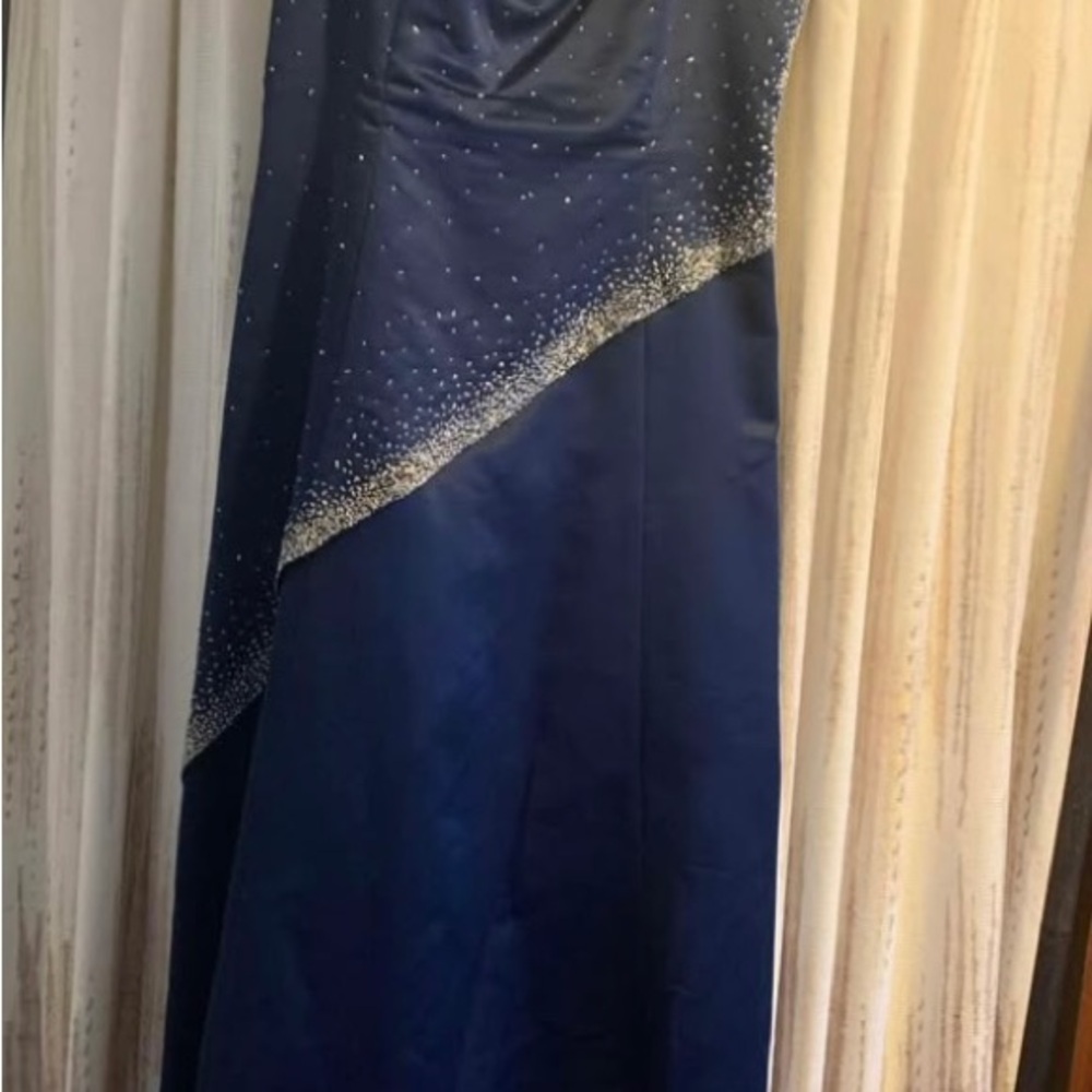 Aspeed Blue and Silver Asymmetrical Gown for Prom